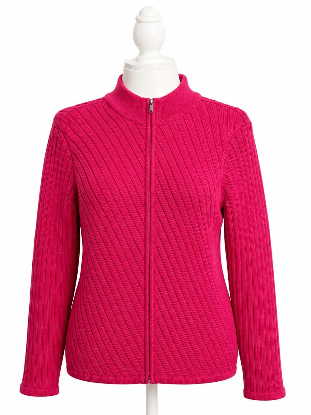 Talbots Large Full Zip Sweater Jacket Pink Ribbed Knit Mock Neck Women’s L